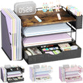 gianotter Wood Desk Organizers and Accessories with File Holder, 4-Tier Desk Accessories & Workspace Organizers with Drawer and Pen Holder, Paper Organizer for Office Supplies (Wood)