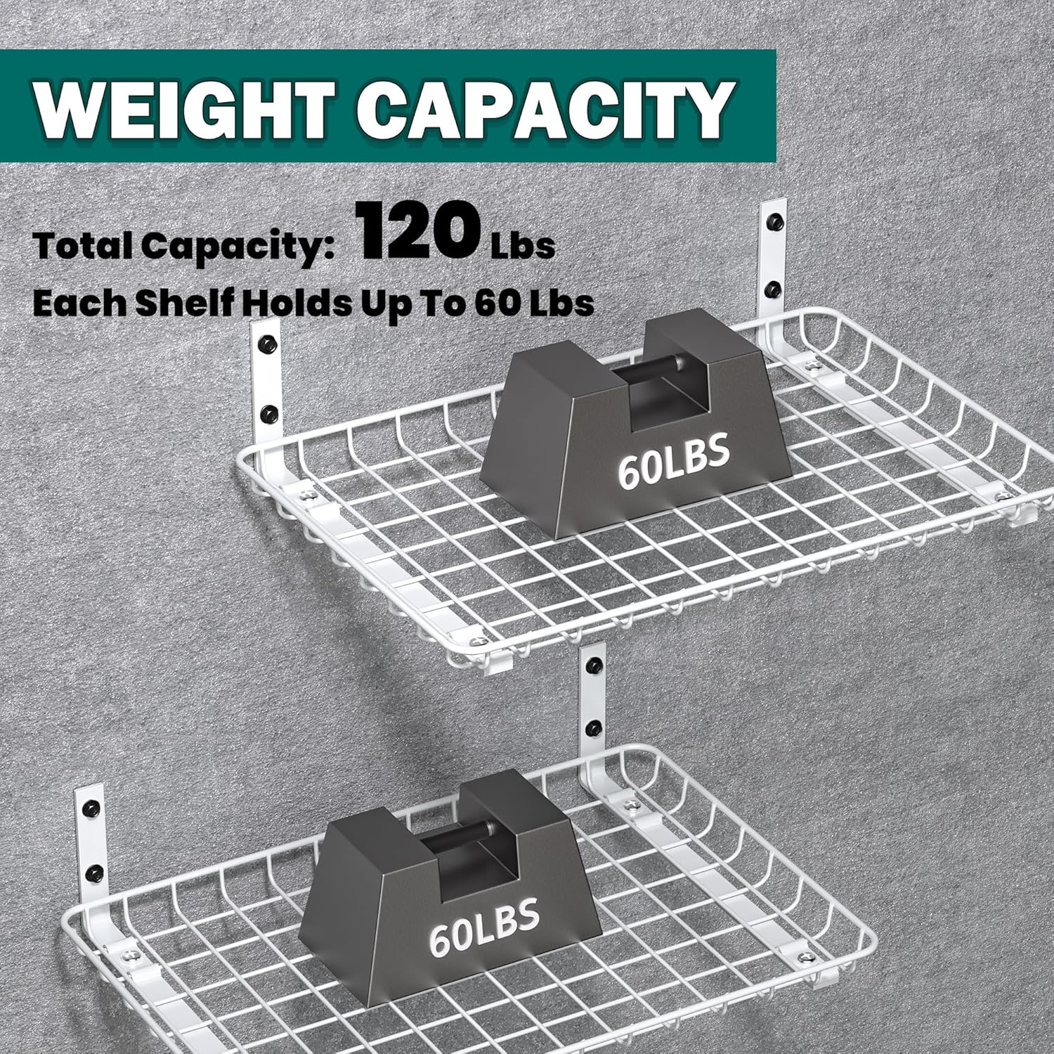 EVERHANGER Garage Wall Shelves 12x18 Inch, Wall Mounted Storage Shelf, Metal Shelf Rack, Heavy-Duty Shelf Organizer 2 Pack, White