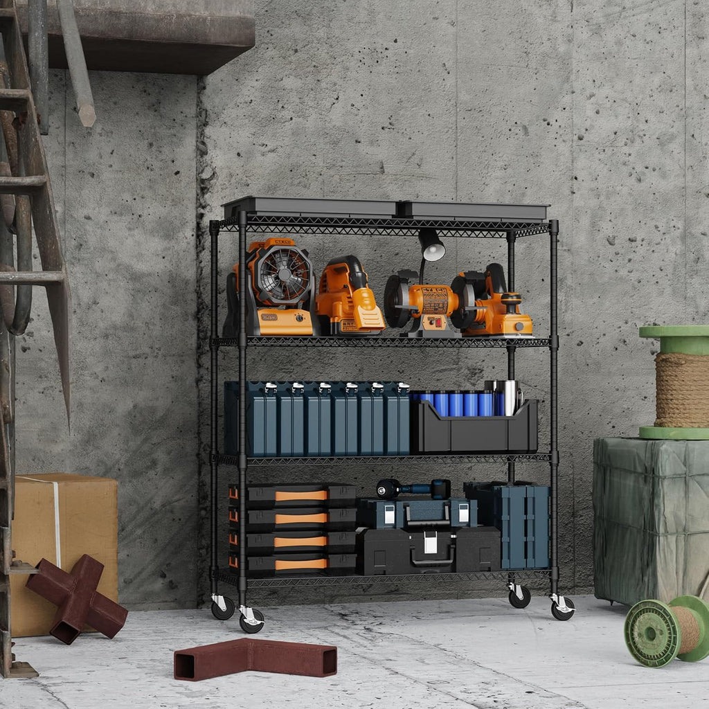 4 Tiers Storage Shelves Load 1400LBS, Metal Shelving Wire Metal Shelving Unit Shelves for Storage Adjustable Garage Shelving for Pantry Kitchen Garage Black 17.7" D x 47.3" W x 62.7" H