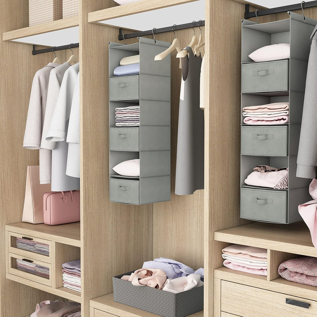 MAX Houser 6 Tier Shelf Hanging Closet Organizer, Closet Hanging Shelf with 2 Sturdy Hooks for Storage, Foldable (Light Grey-D3)